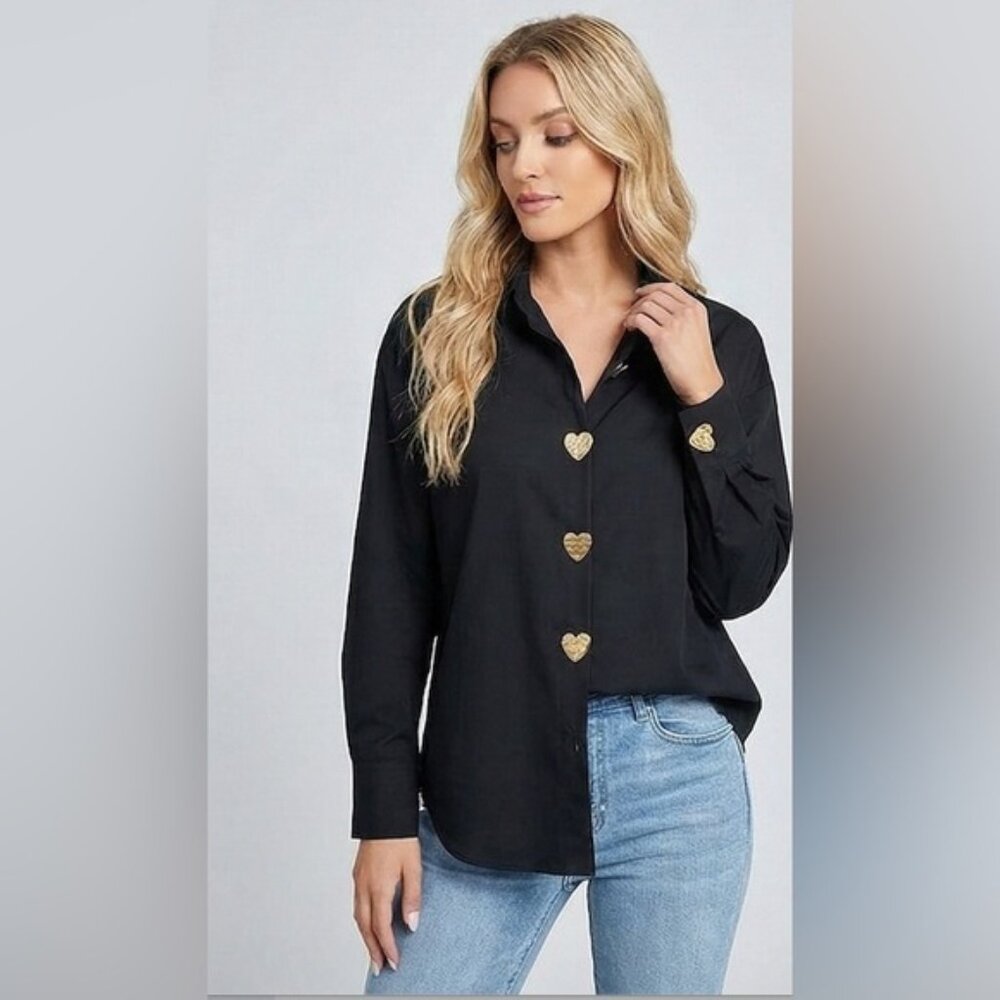 Heart Shaped Buttons Blouse Black - Picture 4 of 6